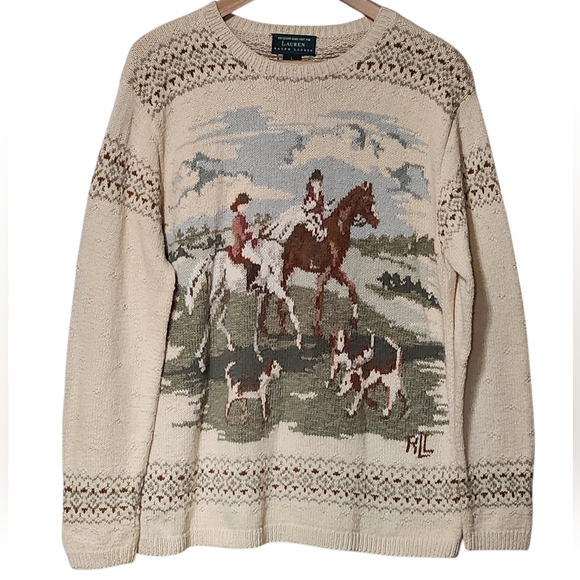 Lauren Ralph Lauren Sweaters - Vintage Lauren Ralph Lauren RARE Equestrian Hand-Knit Sweater Large